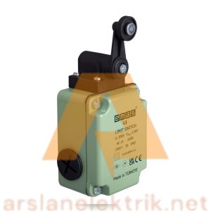 Emas L1K13MEP121 Makaralı Sınır Şalteri Açısal Makara Çift Yön L1 Metal Gövde 18 mm Plastik Kollu Makara Ani Hareketli 1NO+1NC Sınır Şalter