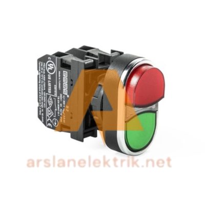 Emas B102K21KY Çiftli Çıkık Yaylı Buton  B Serisi Plastik 1NO+1NC Çiftli 1 Çıkık Kırmızı-Yeşil 22 mm Buton