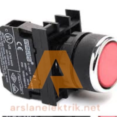 Emas B100DK  Düz Yaylı Buton B Serisi Plastik 1NO Yaylı Düz Kırmızı 22 mm Buton