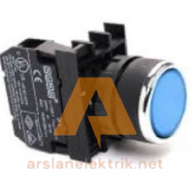 Emas B100DM Düz Yaylı Buton B Serisi Plastik 1NO Yaylı Düz Mavi 22 mm Buton