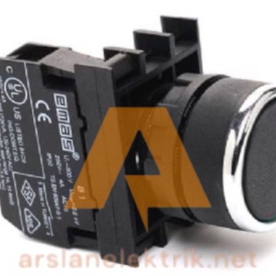 Emas B100DH Düz Yaylı Buton B Serisi Plastik 1NO Yaylı Düz Siyah 22 mm Buton