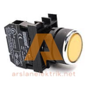 Emas B200DS Düz Yaylı Buton B Serisi Plastik 1NK Yaylı Düz Sarı 22 mm Buton