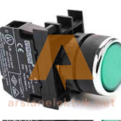 Emas B100DY Düz Yaylı Buton B Serisi Plastik 1NO Yaylı Düz Yeşil 22 mm Buton