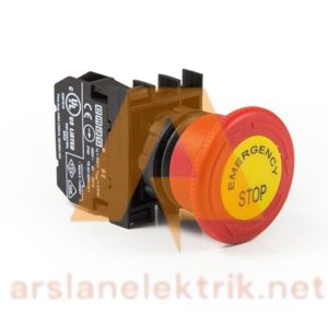 Emas B200EE  B Serisi Plastik 1NC Kontaklı Acil Stop Kafa Çap 40 mm Çevirmeli  Etiketli Kırmızı 22 mm Buton