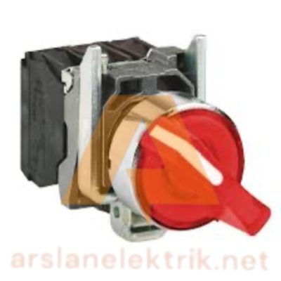 Schneider Electric XB4BK134B5 Işıklı Mandal Buton,1-0-2 Kalıcılı, Metal, 1NA+1NK Kontaklı Ø22 Kırmızı 3 Konumlu 24V.AC/DC Ledli Buton