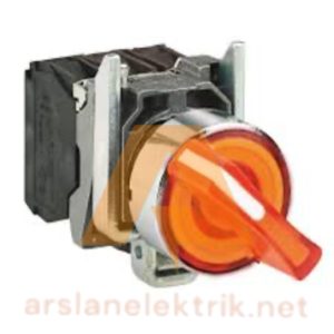Schneider Electric XB4BK135M5 Işıklı Mandal Buton,1-0-2 Kalıcılı, Metal, 1NA+1NK Kontaklı Ø22 Turuncu 3 Konumlu 230 V. Ledli Buton