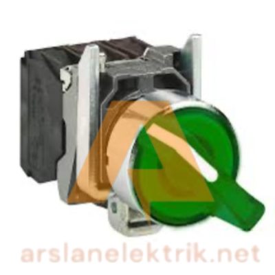 Schneider Electric XB4BK133M5 Işıklı Mandal Buton,1-0-2 Kalıcılı, Metal, 1NA+1NK Kontaklı  Ø22 Yeşil 3 Konumlu 230 V. Ledli Buton